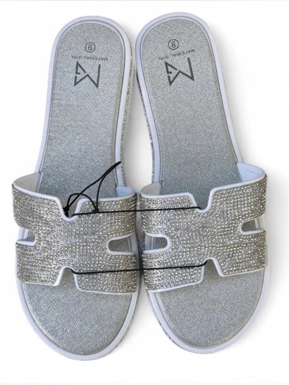 Silver Rhinestone Slide Sandals - Picture 2 of 3